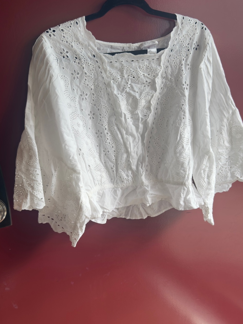 VENUS White Eyelet Lace Peasant Blouse
